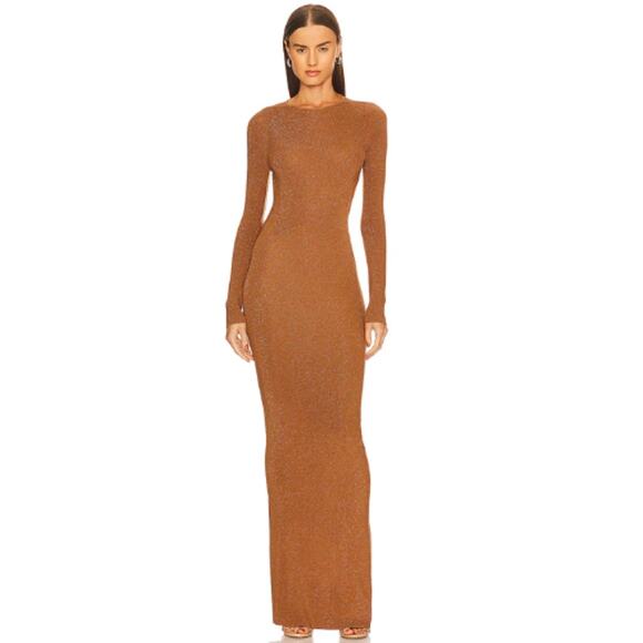 Aya Muse x REVOLVE Carrara Dress in Chocolate Lurex NWT Size Large - Picture 2 of 5